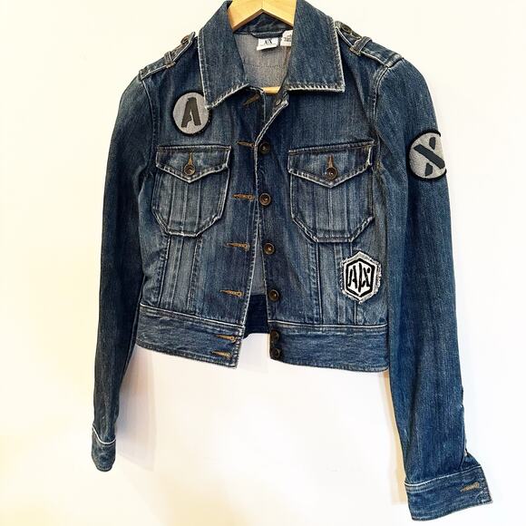 Armani Exchange Denim Jacket sz S Jean Jacket Patchwork Jacket - Picture 7 of 10